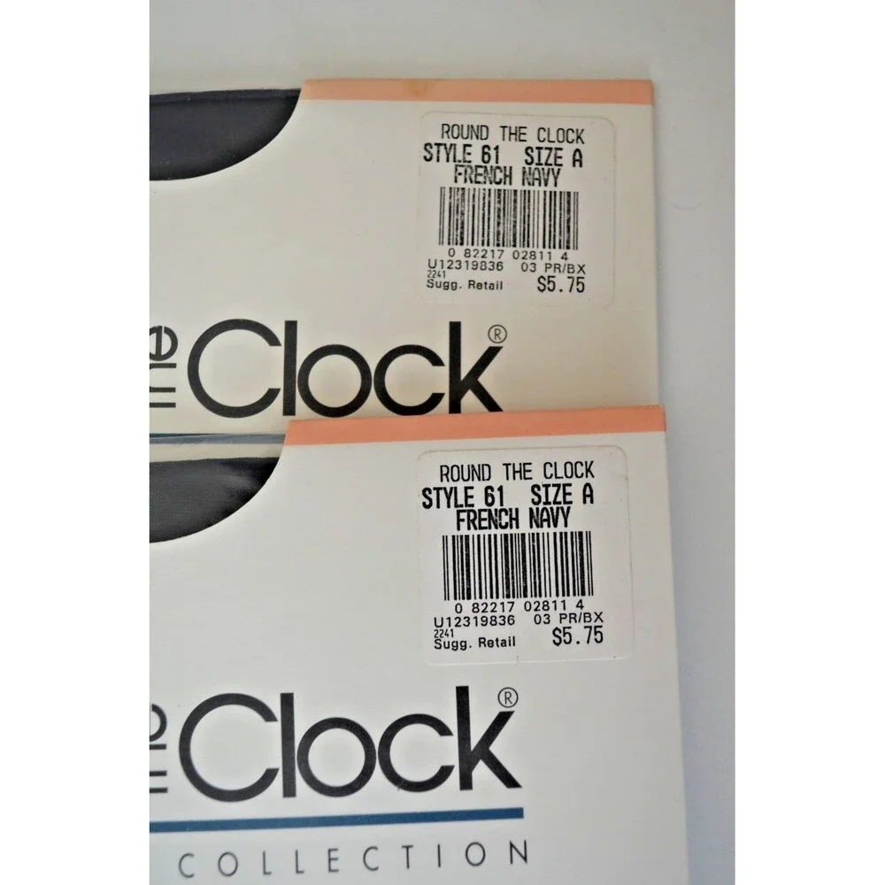 2 Pr Round the Clock French Navy Pantyhose Size A Silky Sheer Sandaltoe Style 61
